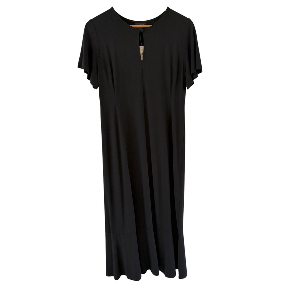 J. Jill Wearever Jersey T Shirt Dress Womens PM Black Keyhole Flutter Sleeve NWT